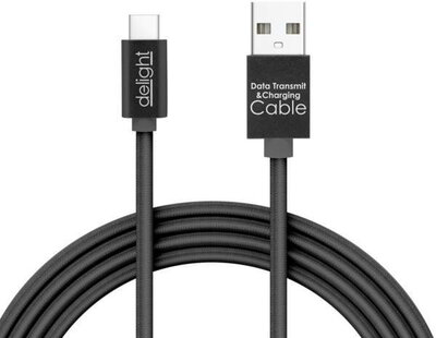 Delight kábel - USB-C töltőkábel (USB - USB Type-C apa be-/kimenet; 2m, fekete)