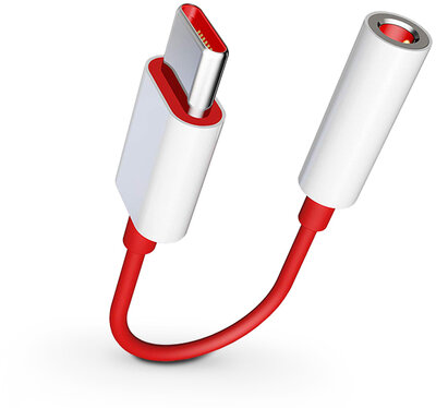 OnePlus gyári Type-C adapter 3,5 mm jack fülhallgatóhoz - OnePlus D601 - piros/fehér (ECO csomagolás)