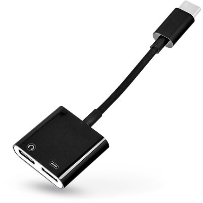 USB Type-C - 2x USB Type-C adapter egyidőben történő töltéshez és zenehallgatáshoz - fekete - ECO csomagolás