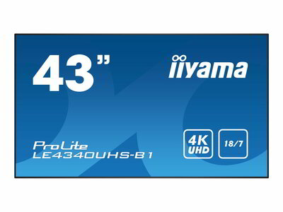Iiyama 43" ProLite LE4340UHS-B1 -- VA panel 4K 3840x2160 16:9 60Hz 8ms 5000:1 350cd DVI/HDMI, speakers
