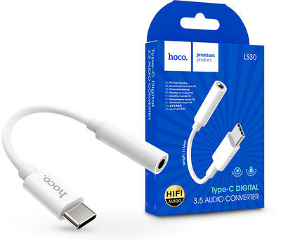 HOCO USB Type-C - 3.5 mm jack adapter - HOCO LS30 Type-C Digital 3.5 Audio Converter - fehér