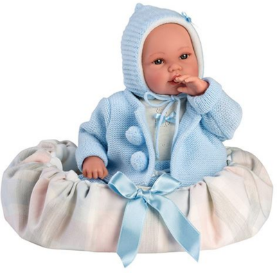 Llorens újszülött síró fiú baba hordozóval 36cm (63641)