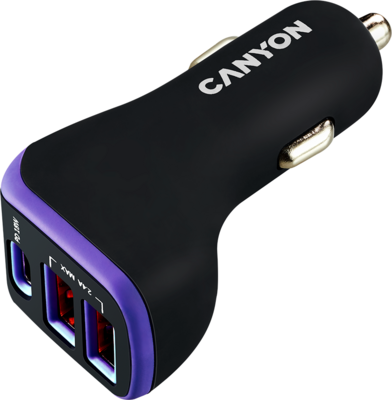 Canyon CNE-CCA08PU Universal 3xUSB car adapter USB-A 5V/2.4A(Max) + Type-C PD 18W