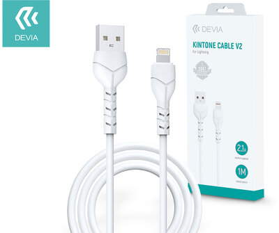 USB - Lightning adat- és töltőkábel 1 m-es vezetékkel - Devia Kintone Cable V2 Series for Lightning - 5V/2.1A - white 
