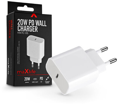 Maxlife hálózati töltő adapter Type-C bemenettel - 20W - Maxlife MXTC-05 Wall Charger PD3.0  - fehér
