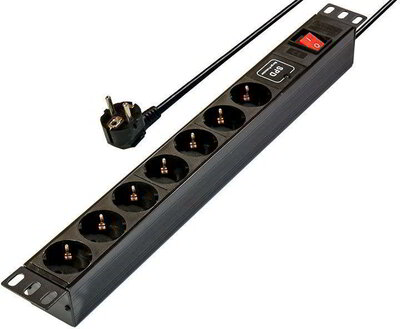 Rainbow Rack 230 V-os elosztó 19"-os, 7 aljzattal, kapcsolóval, túlfeszültségvé