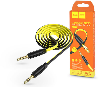 HOCO 3,5 - 3,5 mm jack audio kábel 2 m-es lapos vezetékkel - HOCO UPA16 Aux Audio Cable - fekete/sárga