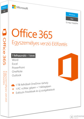 Microsoft Office 365 Egyszemélyes verzió, 1 év. Win/MAC FPP BOX Doboz P8