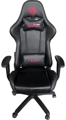 Marvo Gamer szék - CH-106 Bk (állítható dőlés/magasság; fix kartámasz; PU; max.150kg-ig, fekete)