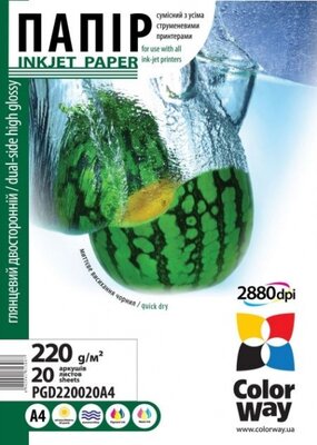 ColorWay Fotópapír , kétoldalas (fényes), 220g, A4, 20 lap
