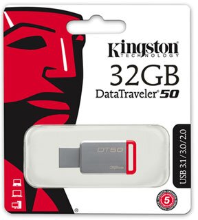 Kingston 32GB DT50 USB3.0 Pendrive - Ezüst-Piros