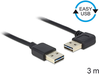 Delock EASY-USB 2.0-A apa > apa kábel, 90°-ban forgatott, 3 m