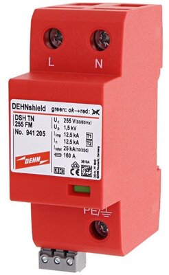 DEHN DSH TN 255 FM shield egyfázisú TN rendszerhez akalmazásoptimalizált 1. +2. típusú kombinált villámáram-levezető