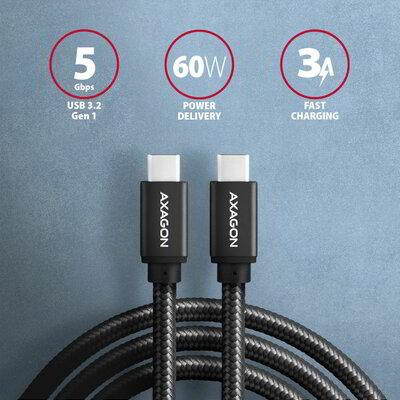 Axagon BUCM3-CM20AB USB-C 3.2 Gen 1 - USB-C 2 m fekete kábel