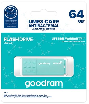 GOODRAM Pendrive 64GB, UME3 CARE USB 3.1, (Antibakteriális ház)