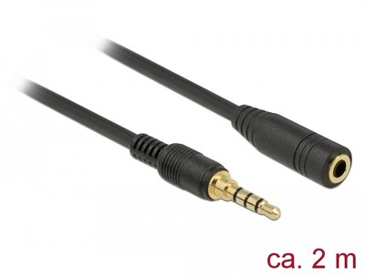 Delock Sztereó jack hosszabbító kábel 3,5 mm 4-tűs apa > anya 2 m hosszú fekete
