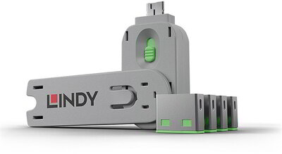 LINDY Dugó biztonsági USB A és kulcs, zöld (4db dugó + kulcs)