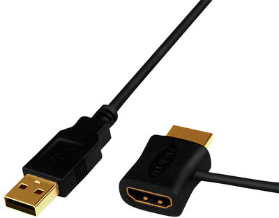 Logilink HDMI hálózati adapter, USB-A/M - HDMI-A/M + HDMI-A/F, 0,15 m