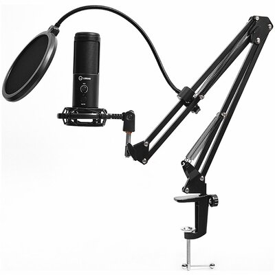 LORGAR Gaming Microphones, Black, USB condenser microphone with boom arm stand - LRG-CMT931