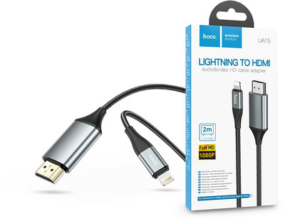 HOCO Lightning - HDMI kábel 2 m-es vezetékkel - HOCO UA15 Lightning to HDMI Adapter Full HD - fekete/szürke