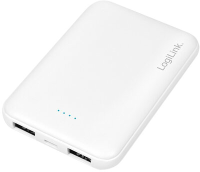 Logilink Power bank 5000 mAh, 2x USB-A, vékony, fehér