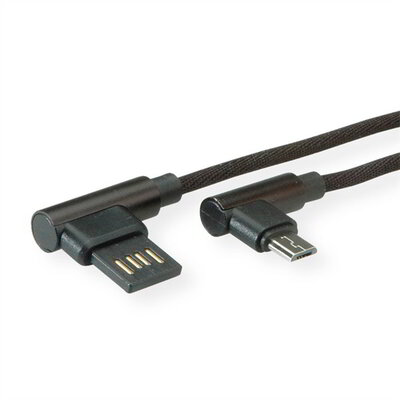 ROLINE Kábel USB 2.0 kábel, A megfordítható - Micro B (90°-os szögben), M/M, 1,8 m, fekete