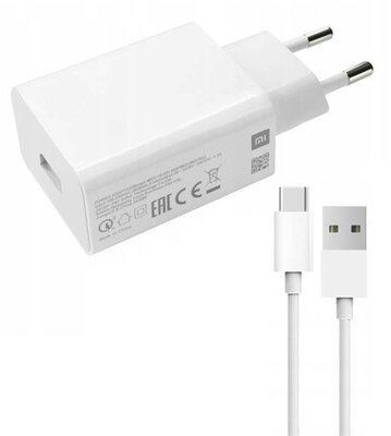 XIAOMI hálózati töltő USB aljzat (5V / 3000 mA, 30W, gyorstöltés támogatás + Type-C kábel) FEHÉR