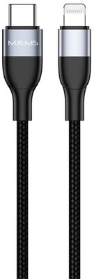 USAMS MJEMS adatátviteli kábel (Type-C - lightning 8pin, 120cm, gyorstöltés, MFi engedélyes, cipőfűző minta) FEKETE
