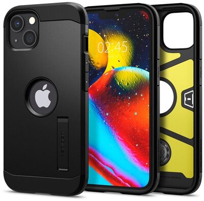 SPIGEN TOUGH ARMOR műanyag telefonvédő (szilikon keret, közepesen ütésálló, kitámasztó, logó kivágás) FEKETE