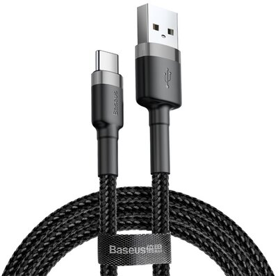 BASEUS CAFULE adatkábel és töltő (USB - Type-C, 3A, PD gyorstöltés támogatás, 100cm, cipőfűző minta) SZÜRKE / FEKETE