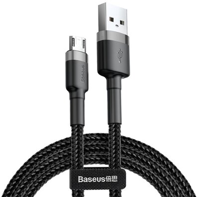 BASEUS CAFULE adatkábel és töltő (USB - microUSB, 2A, gyorstöltés támogatás, 300cm, cipőfűző minta) SZÜRKE / FEKETE