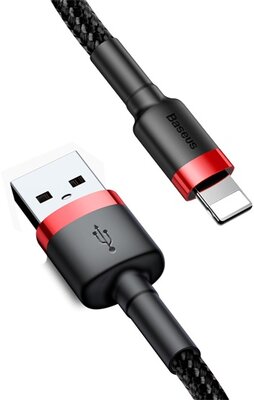 BASEUS CAFULE adatkábel és töltő (USB - lightning 8pin, 2.4A, 100cm, gyorstöltés, cipőfűző minta) PIROS / FEKETE