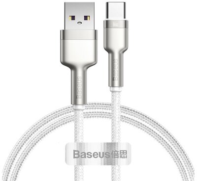 BASEUS CAFULE adatkábel és töltő (USB - Type-C, 11V / 6A, 66W, PD gyorstöltés, törésgátló, 100cm, cipőfűző minta) FEHÉR