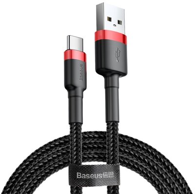 BASEUS CAFULE adatkábel és töltő (USB - Type-C, 5V/2A, 20W, 200cm, PD gyorstöltés támogatás, cipőfűző minta) FEKETE