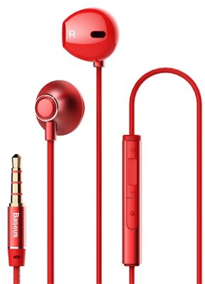 BASEUS ENCOK fülhallgató SZTEREO (3.5mm jack, mikrofon, felvevő gomb, hangerő szabályzó) PIROS