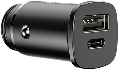 BASEUS autós töltő USB aljzat / Type-C aljzat (4.5V / 5000mA, 5V/3000mA, gyorstöltés támogatás) FEKETE