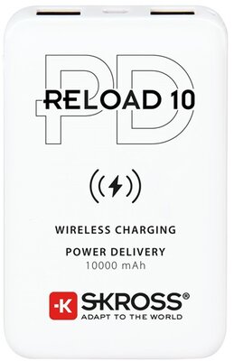 SKROSS RELOAD 10 QI vésztöltő 2 USB / Type-C aljzat (10000 mAh, 5V / 2400mA, 10W, gyorstöltés támogatás + kábel) FEHÉR