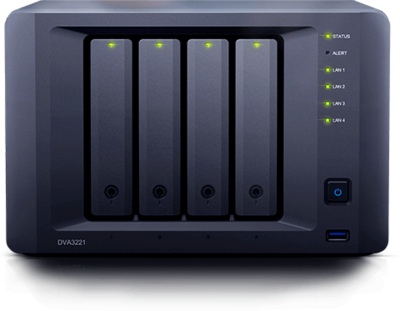 SYNOLOGY NAS 4 fiókos DVA3221 NVR Intel Atom C3538 4x2,1GHz 8GB DDR4, 4x1GbE, 2xeSATA