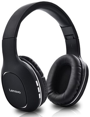 LENOVO HD300 bluetooth fejhallgató (v5.0, sztereo, mikrofon, extra zajszürő, PC-hez is, USB töltő, összehajtható) FEKETE