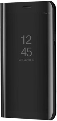 Samsung Galaxy A22 Tok álló (aktív FLIP, oldalra nyíló, asztali tartó funkció, tükrös felület, Mirror View Case) FEKETE