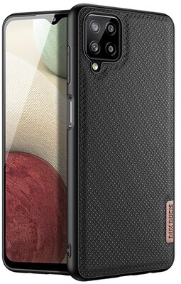 Samsung Galaxy A12 DUX DUCIS FINO szilikon telefonvédő (műanyag belső, közepesen ütésálló, rács minta) FEKETE
