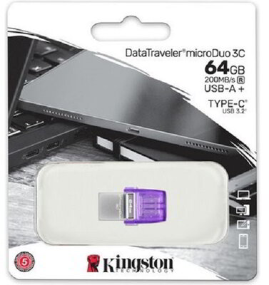 Kingston 64GB DataTraveler microDuo 3C USB 3.2 Gen 1 / USB-C pendrive lila