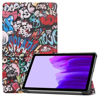 Samsung Galaxy Tab A7 Lite Tok álló, bőr hatású (FLIP, oldalra nyíló, TRIFOLD asztali tartó funkció, graffiti minta) SZÍNES