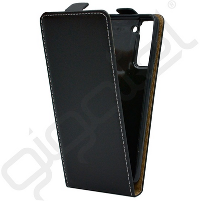 Samsung Galaxy S21 Tok álló, bőr hatású (FLIP, lefelé nyíló, szilikon tartó) FEKETE