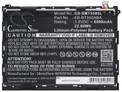 Samsung Galaxy Tab A 9.7 CAMERON SINO akku 6000 mAh Li-Polymer (belső akku, beépítése szakértelmet igényel, EB-BT550ABE / ABA kompatibilis)