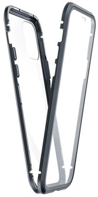 Apple iPhone 13 Pro Alumínium telefonvédő (360°-os védelem, mágneses, közepesen ütésálló, edzett üveg előlap, hátlap, 9H) FEKETE