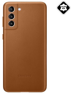 SAMSUNG Galaxy S21 Plus műanyag telefonvédő (valódi bőr hátlap) BARNA