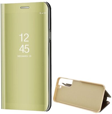 Samsung Galaxy S22 Plus 5G Tok álló (aktív FLIP, oldalra nyíló, asztali tartó funkció, tükrös felület, Mirror View Case) ARANY