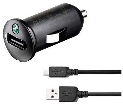 SONY ERICSSON autós töltő USB aljzat (5V / 1200mA + microUSB kábel) FEKETE