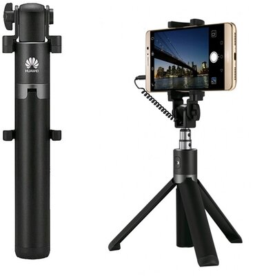 HUAWEI AF14 szelfibot (3.5mm jack, távkioldó gomb, univerzális, mini állvány, 46.5cm nyél, 55-89mm) FEKETE